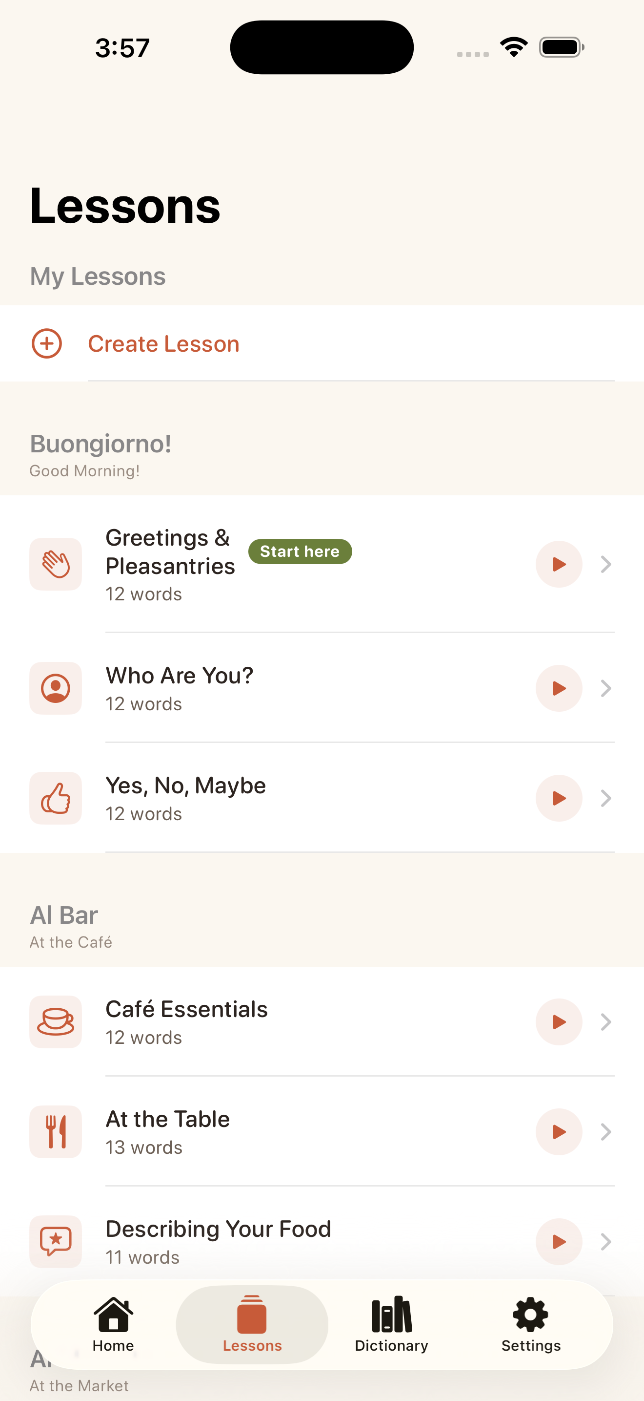 Verbora lessons organized by real-life scenarios